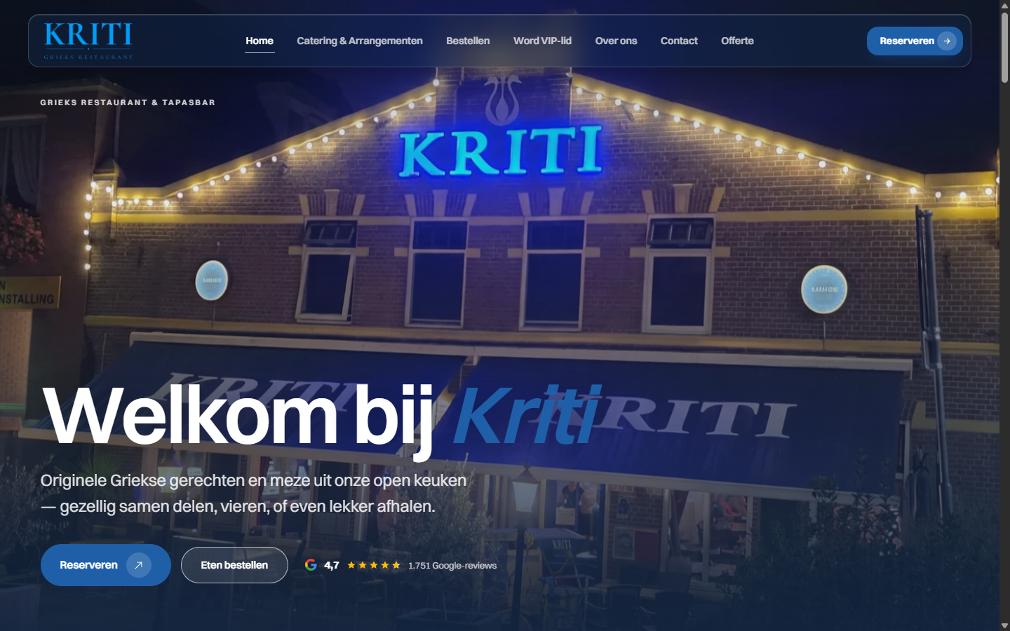 Live publieke site van Kriti, gemaakt op Gratavo